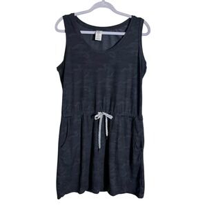 Members Mark Womens Favorite Soft Dress Charcoal Camo Sleeveless Drawstring M